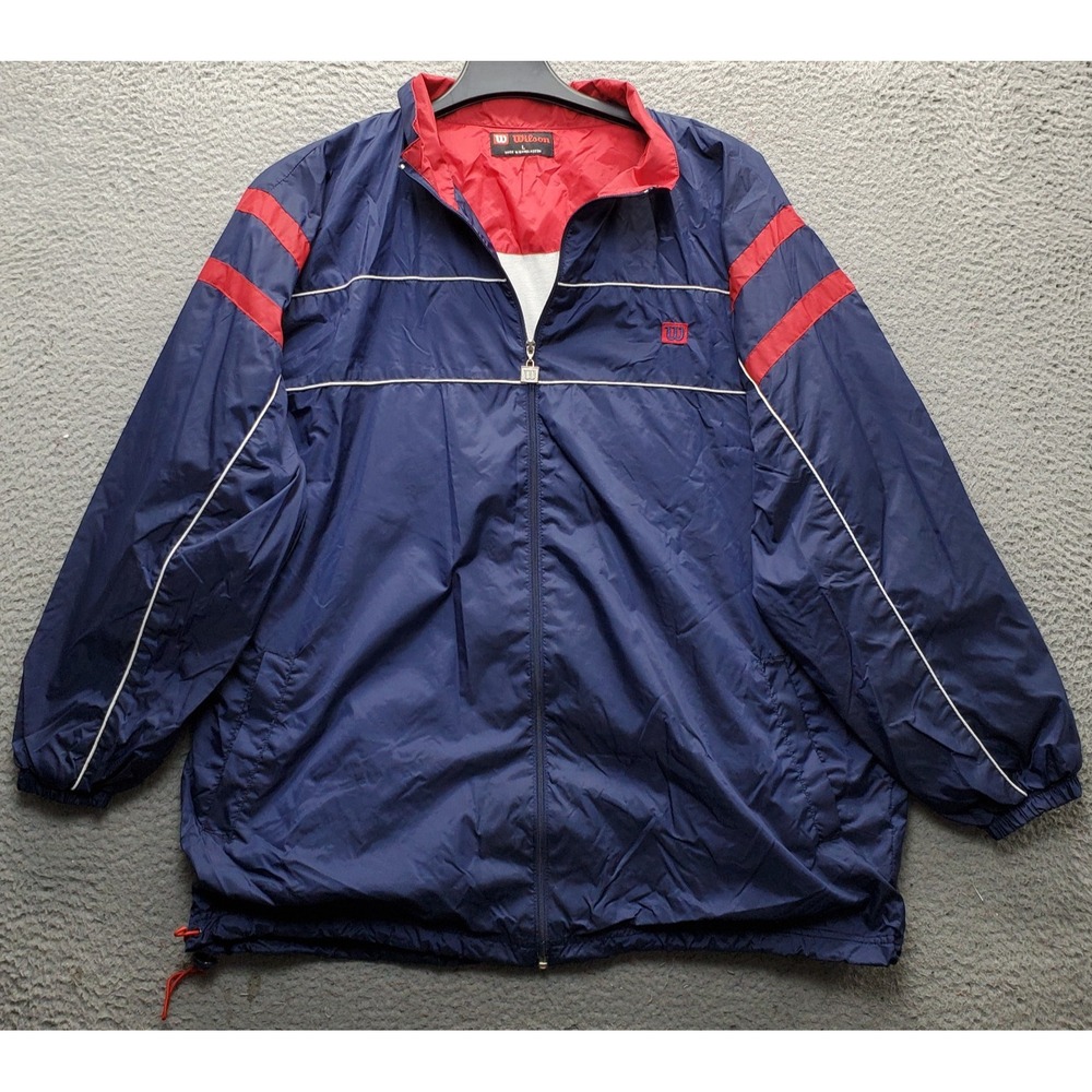Vintage Wilson Windbreaker Jacket Mens Large Navy Waterproof Athletic Sportswear